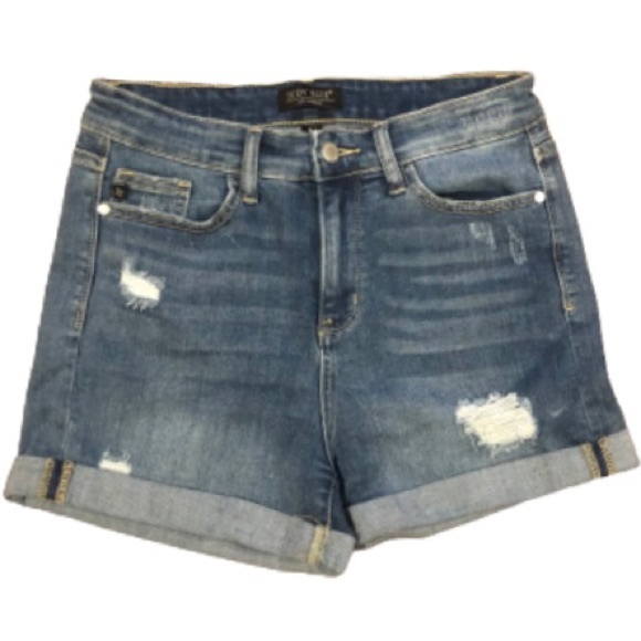 Judy Blue Pants - Judy Blue distressed stretch roll cuff hi rise/high waisted denim shorts SZ M